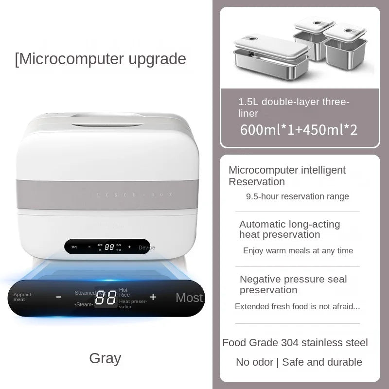Portable Electric Lunch Box with Self-Heating, 220V Rice Cooker and Multi-Function Food Steamer