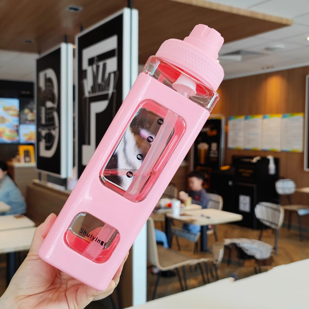 White Sports Water Bottle with Straw – 700/900ml Reusable Plastic Cup for Outdoor, Cycling & Home Use