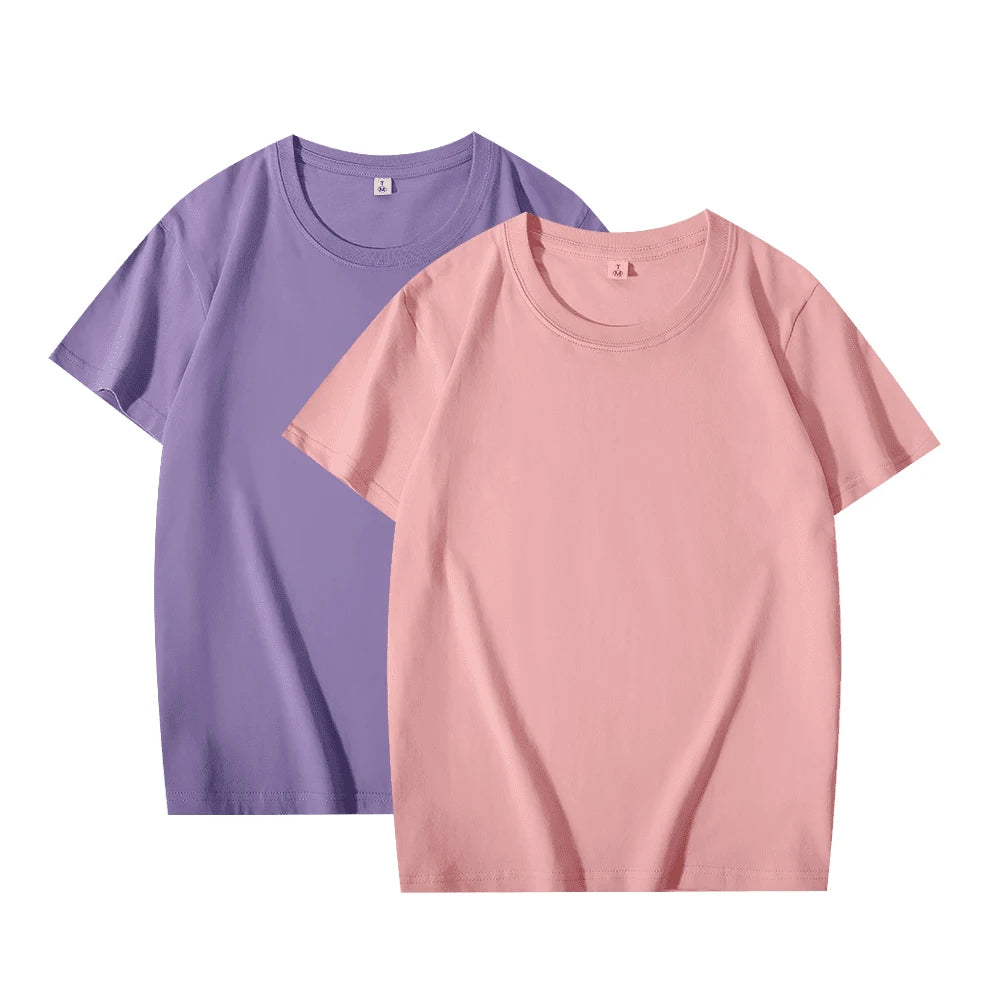 2-Pack Basic Solid Color T-Shirts for Men and Women, 100% Cotton, White and Black, Loose Fit, Short Sleeve, O-Neck, Perfect Couple Tops