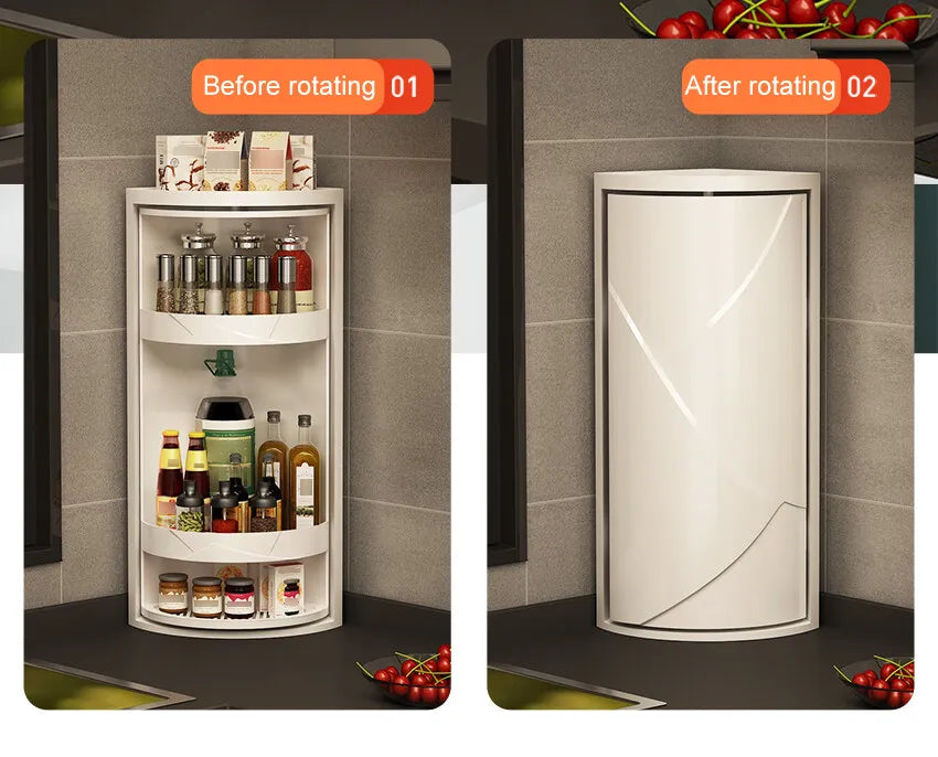 Adjustable Rotating Kitchen Shelf – Multi-Layer Spice Rack & Bottle Organizer for Corner Storage
