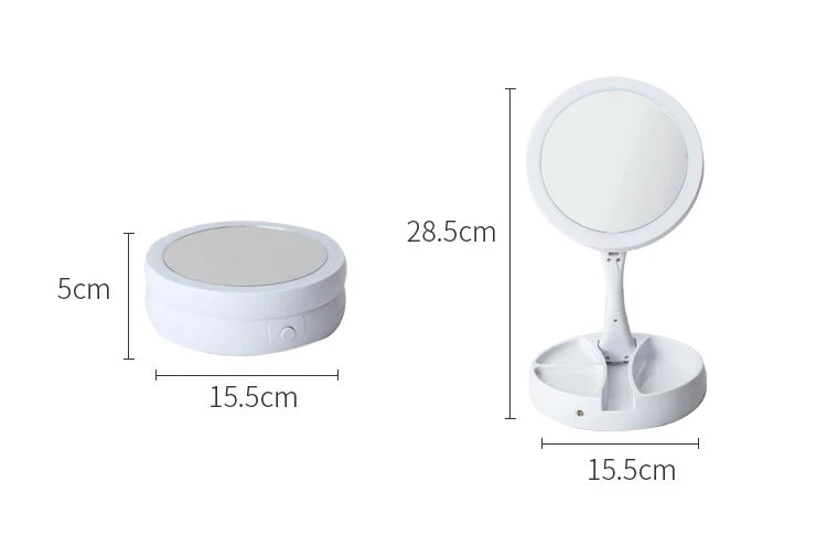 Dual-Powered LED Makeup Mirror – Portable Double-Sided Mirror with 10X Magnification, Battery/USB Operated