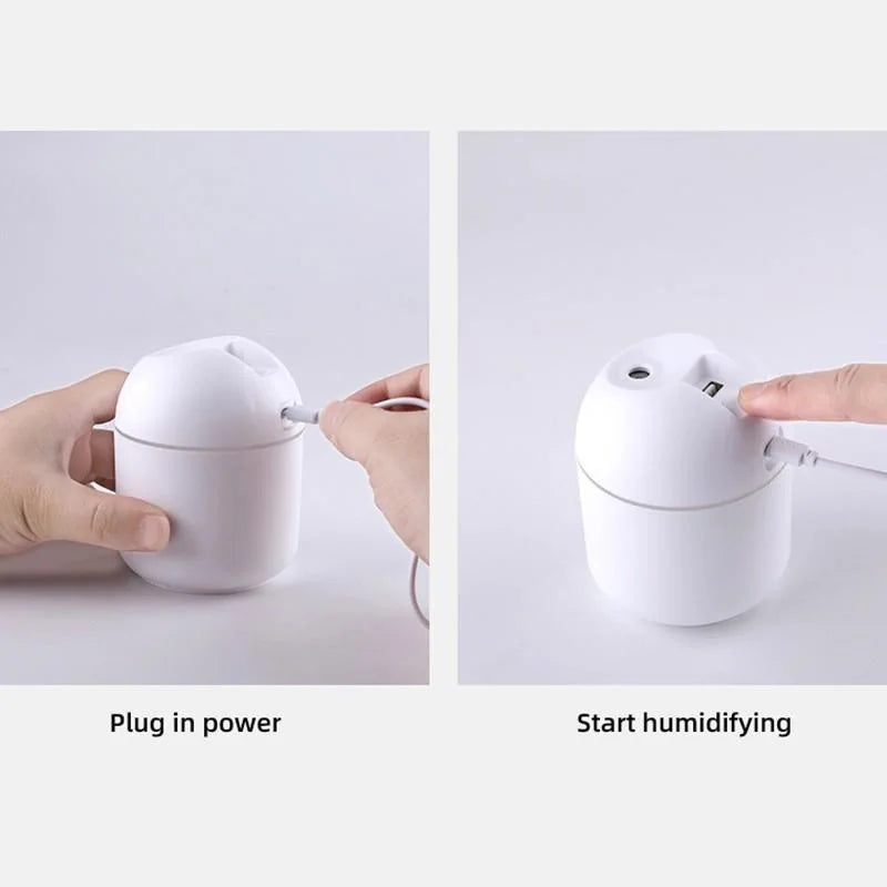 250ML USB Ultrasonic Mini Humidifier & Essential Oil Diffuser – Quiet Mist Maker with LED Mood Light for Home & Car Use