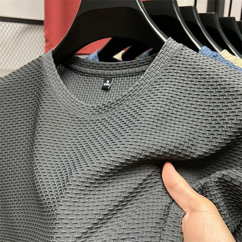 Men's Summer Ice Silk Mesh T-shirt – Lightweight Short Sleeve Breathable Tee, 2025 Solid Color Casual Top