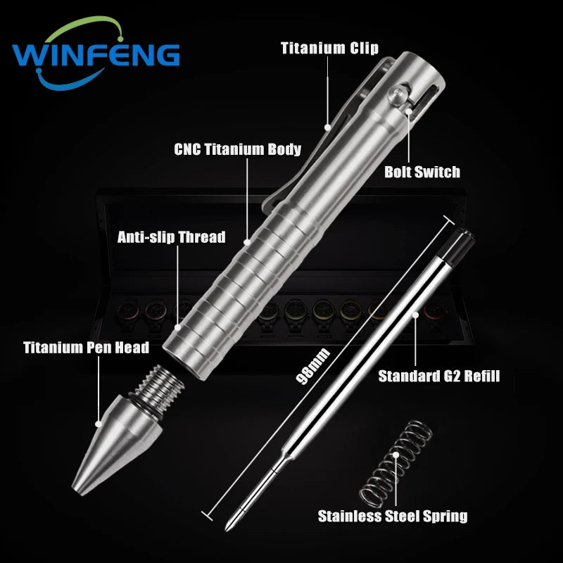 Titanium Tactical Ballpoint Pen – Bolt Action Business Pen with Glass Breaker, Self-Defense Survival EDC Tool
