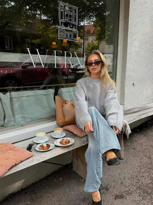 Women's Cozy Mohair Striped Knit Sweater – Warm O-Neck Pullover with Full Sleeves, Autumn 2025 Fashion