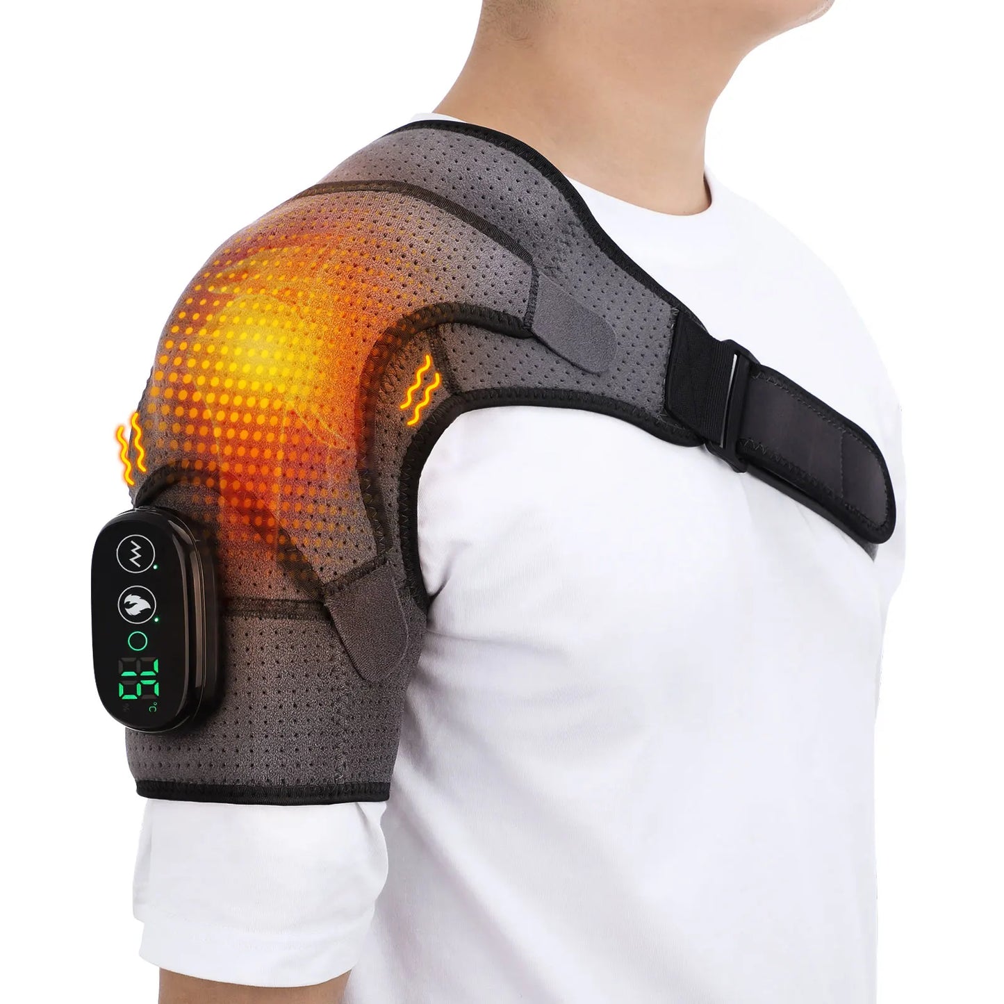 Rechargeable Electric Shoulder Massager with Heating & Vibration – Thermal Therapy Belt for Knee & Arthritis Pain Relief