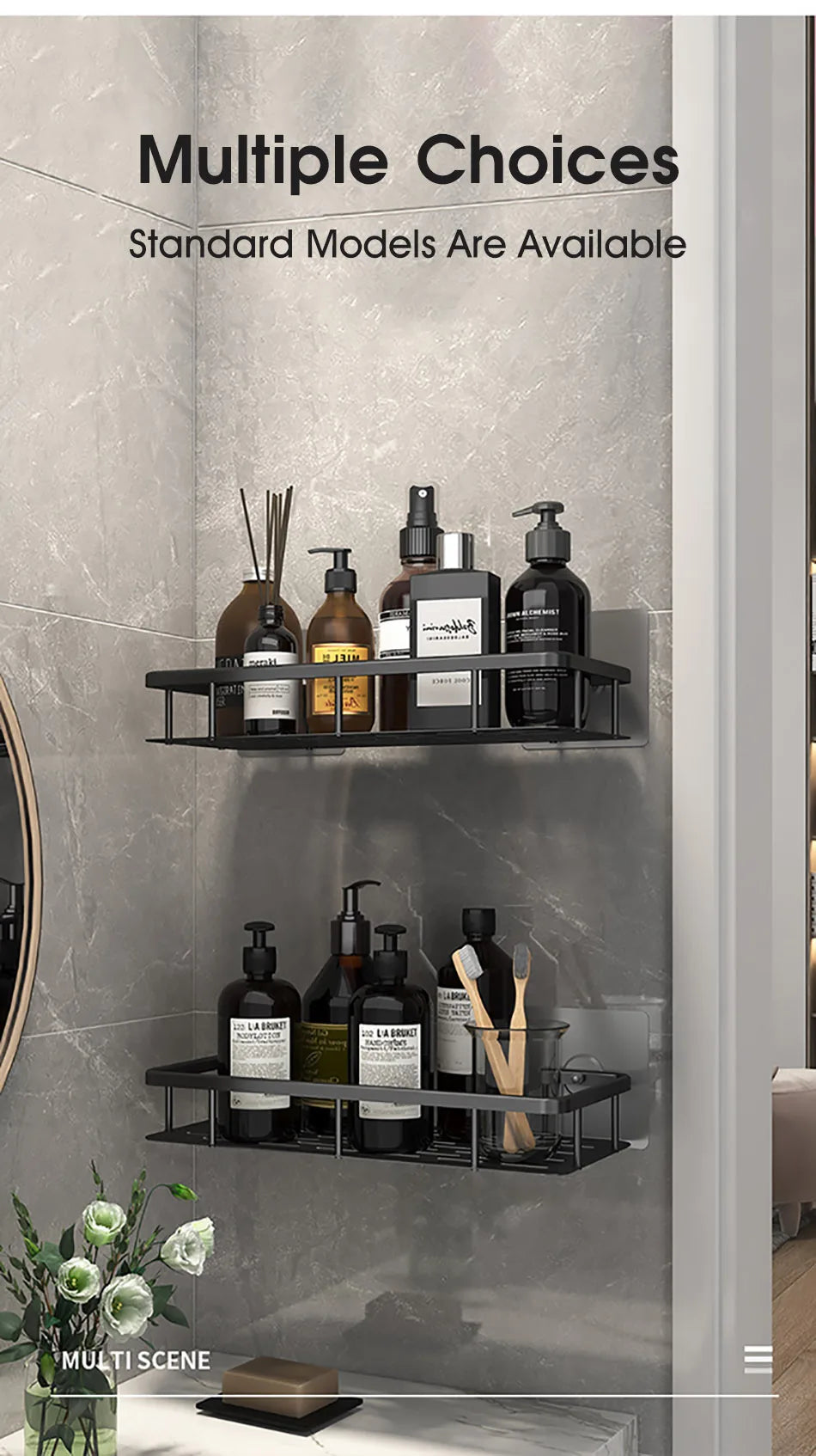 No-Drill Wall-Mounted Bathroom Shelf – Corner Shower Organizer for Shampoo, Toiletries, and Bathroom Essentials