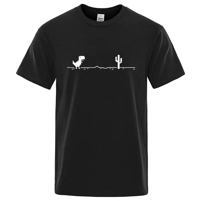 Men’s Summer Cotton T-Shirt with Funny Dinosaur & Cactus Print – Casual O-Neck Streetwear Tee, Soft & Comfy Basic Top