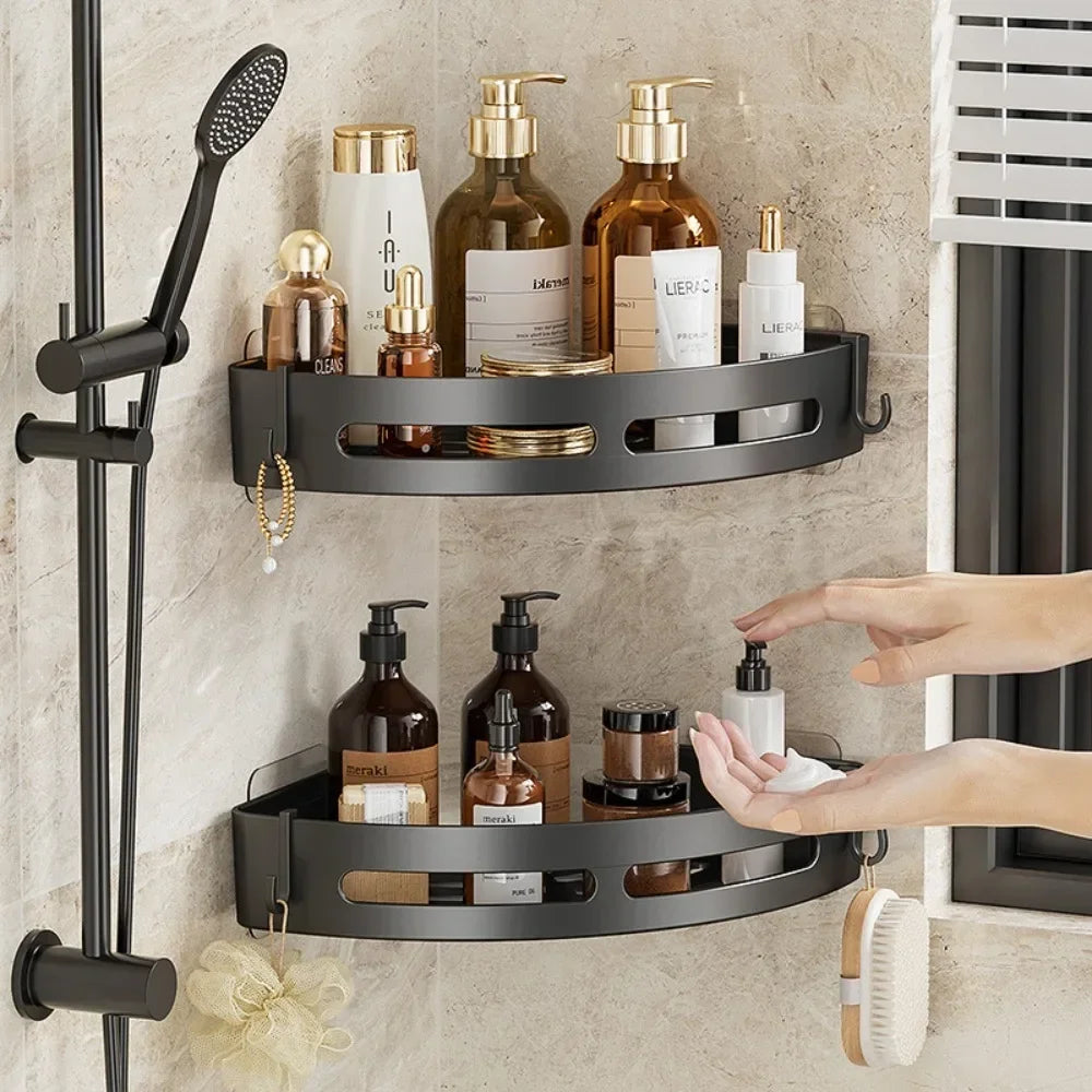 No-Drill Bathroom Organizer Shelves Kitchen Corner Rack for Shampoo, Makeup, Shower, and Towel Storage