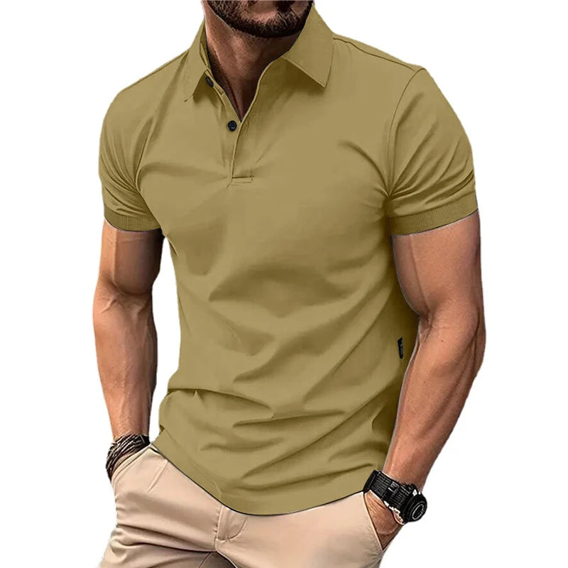 Men’s Summer Casual Polo Shirt with Short Sleeves, Solid Color, Lapel Collar, Button-Up Design – Lightweight and Perfect for Streetwear and Jogging