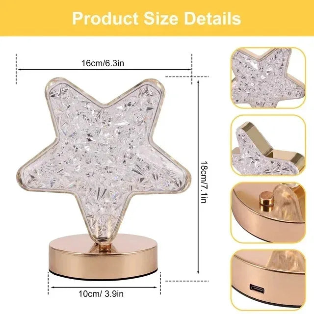 Rechargeable Crystal Touch Dimmable Night Lamp for Bedroom, Girls’ Room, USB LED Ambient Table Light with 3D Moon Design