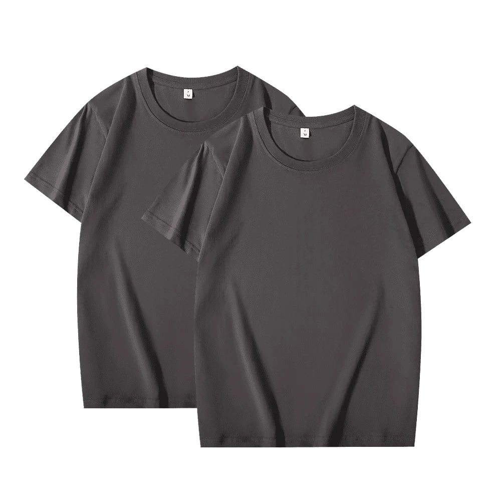 2-Pack Basic Solid Color T-Shirts for Men and Women, 100% Cotton, White and Black, Loose Fit, Short Sleeve, O-Neck, Perfect Couple Tops