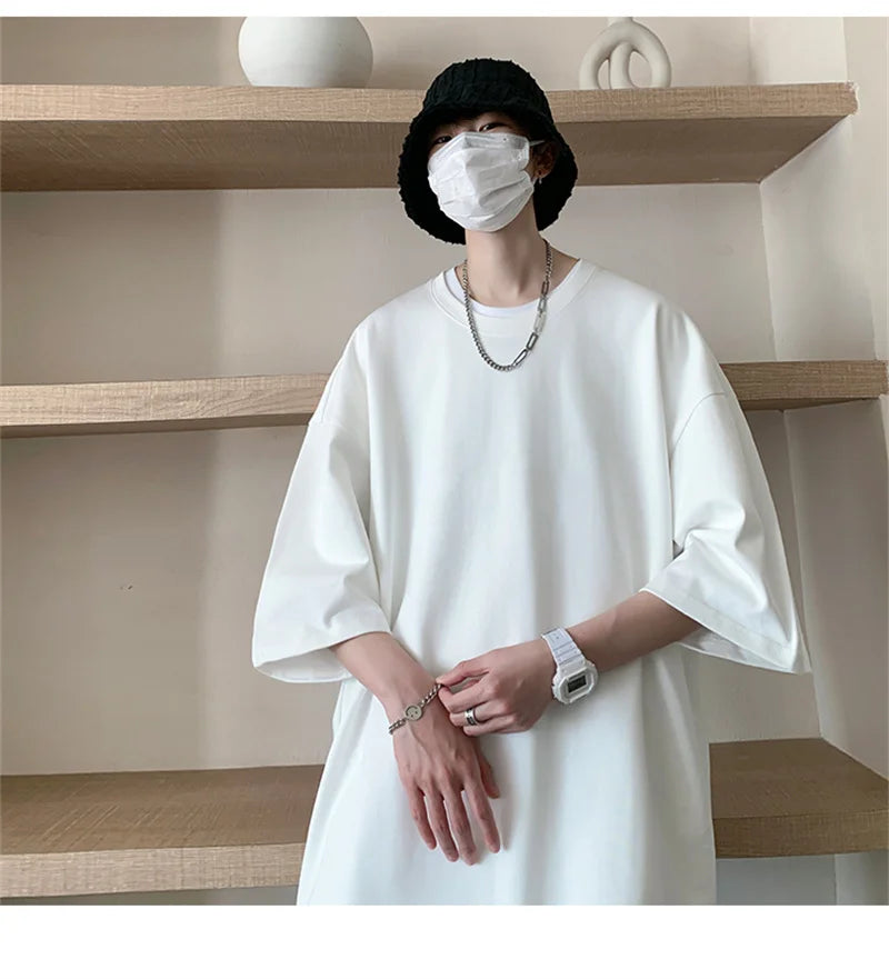 Men’s Oversized White Cotton T-Shirt – Solid Color Summer Casual Fashion Tee, Size up to 5XL