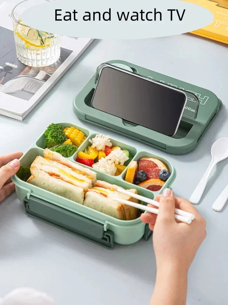 1300ML 4-Compartment Bento Lunch Box with Cutlery – Microwave & Dishwasher Safe, Leakproof Food Container for School, Work & Adults