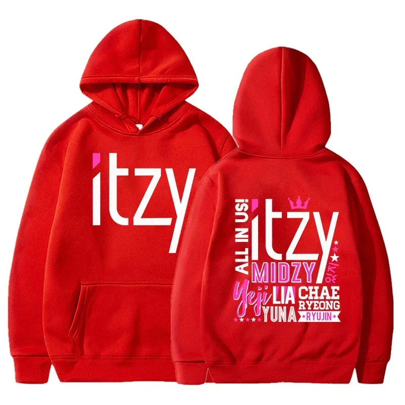 Unisex Kpop ITZY Hoodie – Casual Long Sleeve Printed Sweatshirt for Men & Women | Autumn/Winter Korean Fashion Pullover