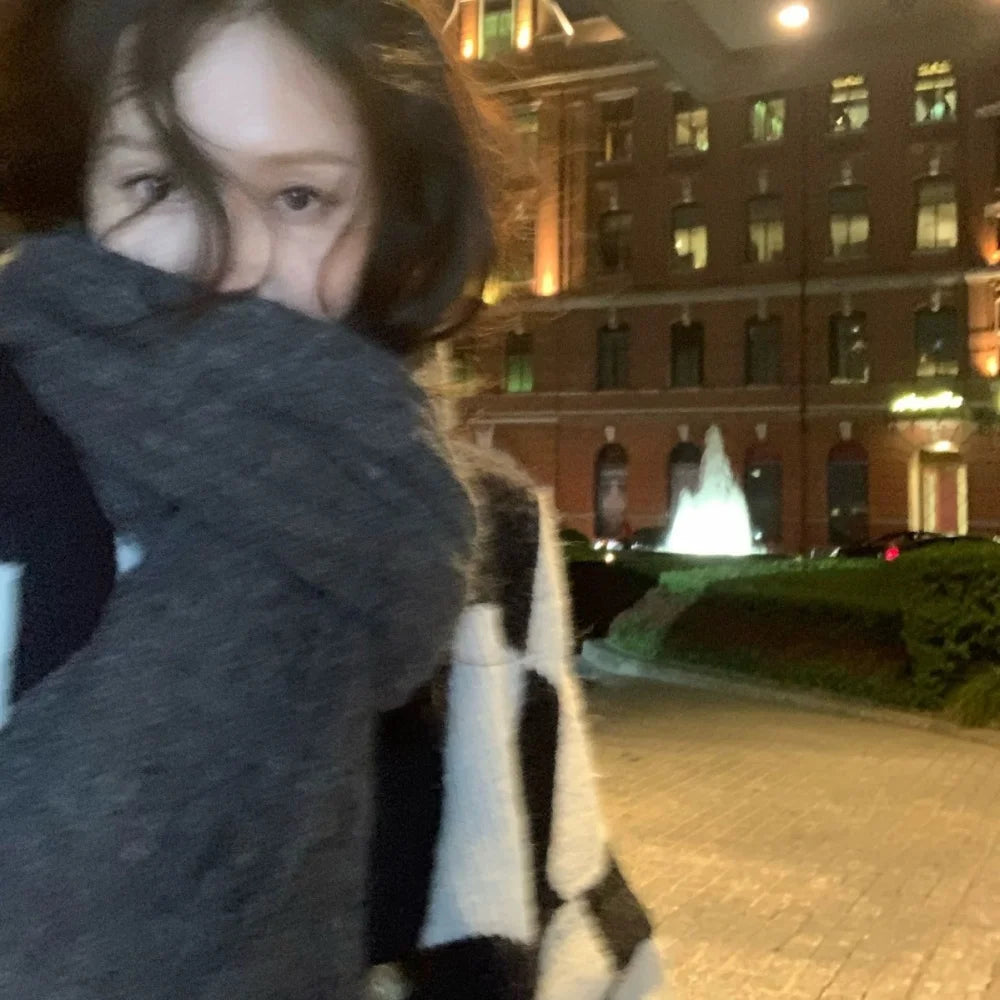 High-End Korean Style Thick Knit Scarf for Women – Warm Woolen Solid Color Winter & Autumn Wrap