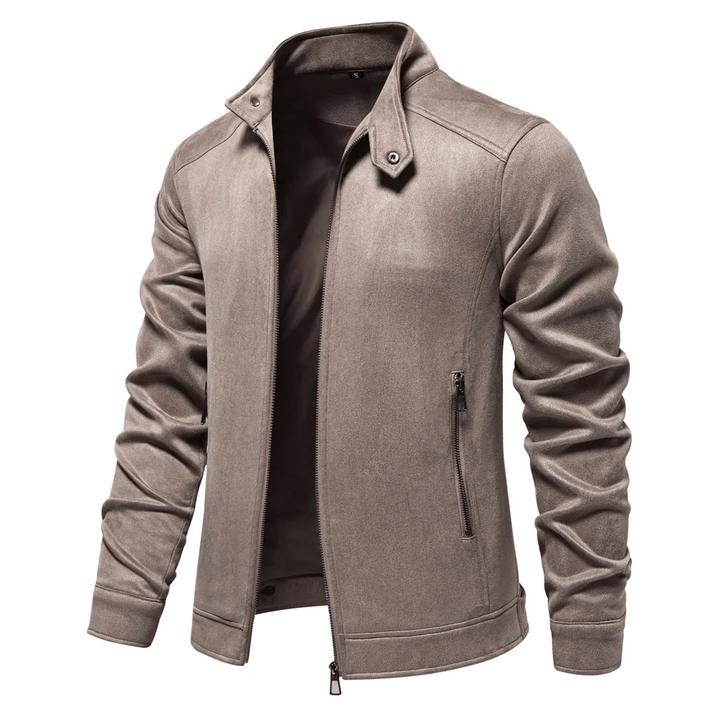 AIOPESON Men's Faux Suede Stand Collar Zip-Up Jacket Casual Business Trucker Coat