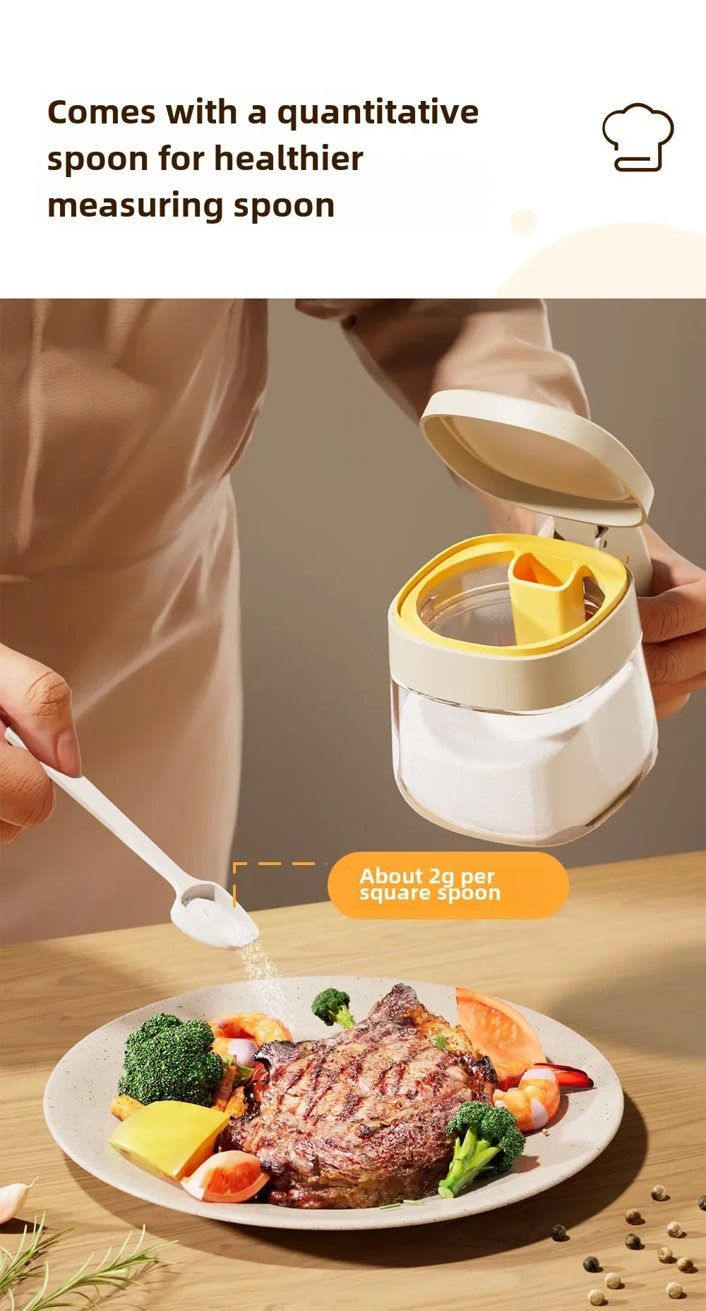 Transparent Glass Spice Jar with Spoon – Flip Cover Seasoning Container for Salt, MSG, Chicken Essence, and More
