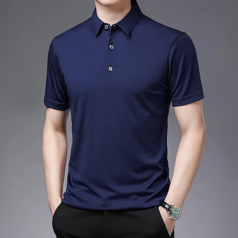 2024 Men's Solid Color Polo Shirt – Summer Casual Business Style, Short Sleeve, Comfortable & Breathable