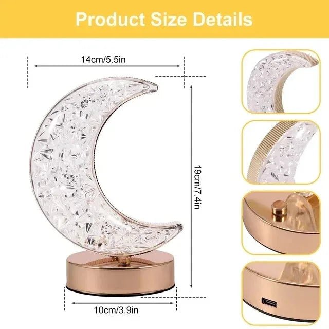 Rechargeable Crystal Touch Dimmable Night Lamp for Bedroom, Girls’ Room, USB LED Ambient Table Light with 3D Moon Design