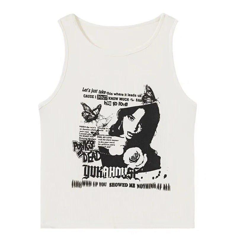 Y2K-Inspired Grunge Ribbed Knit Crop Tank Top for Women – Sleeveless, Sexy Streetwear Aesthetic from the 2000s