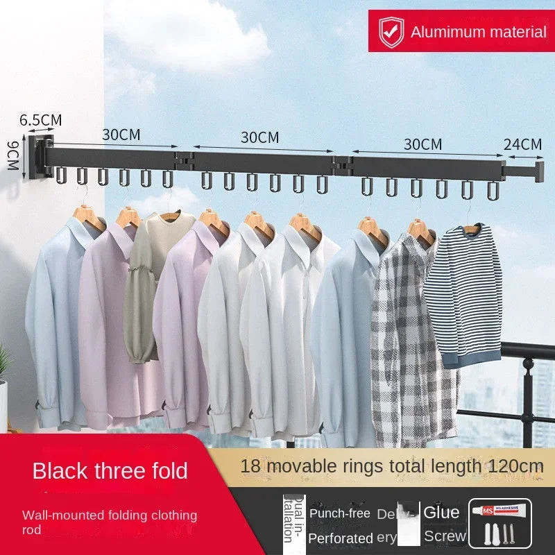 Wall-Mounted Retractable Clothes Drying Rack – Foldable Aluminum Hanger for Balcony, Laundry Room & Indoor Use