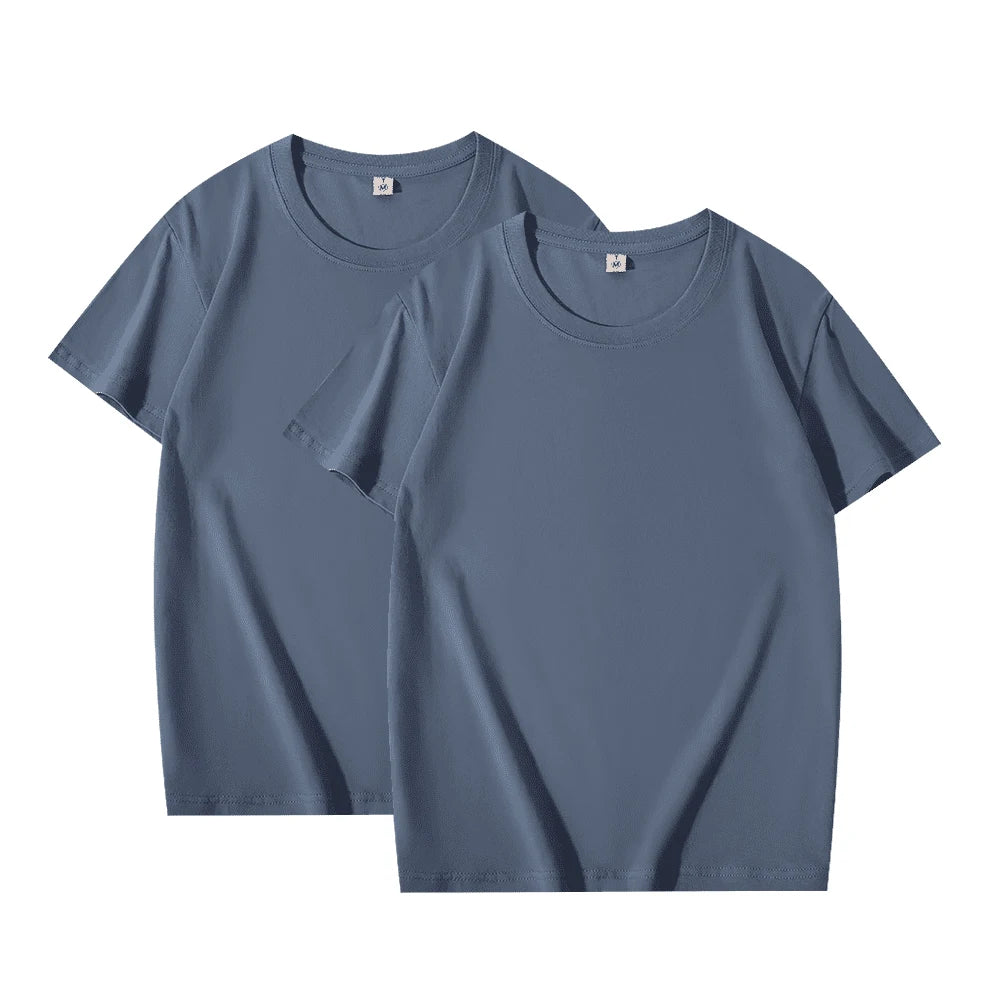 2-Pack Basic Solid Color T-Shirts for Men and Women, 100% Cotton, White and Black, Loose Fit, Short Sleeve, O-Neck, Perfect Couple Tops