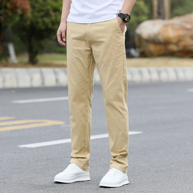 Men's Premium Cotton Chino Pants – Breathable Straight-Leg Casual Trousers (Waist Sizes 28 to 40)