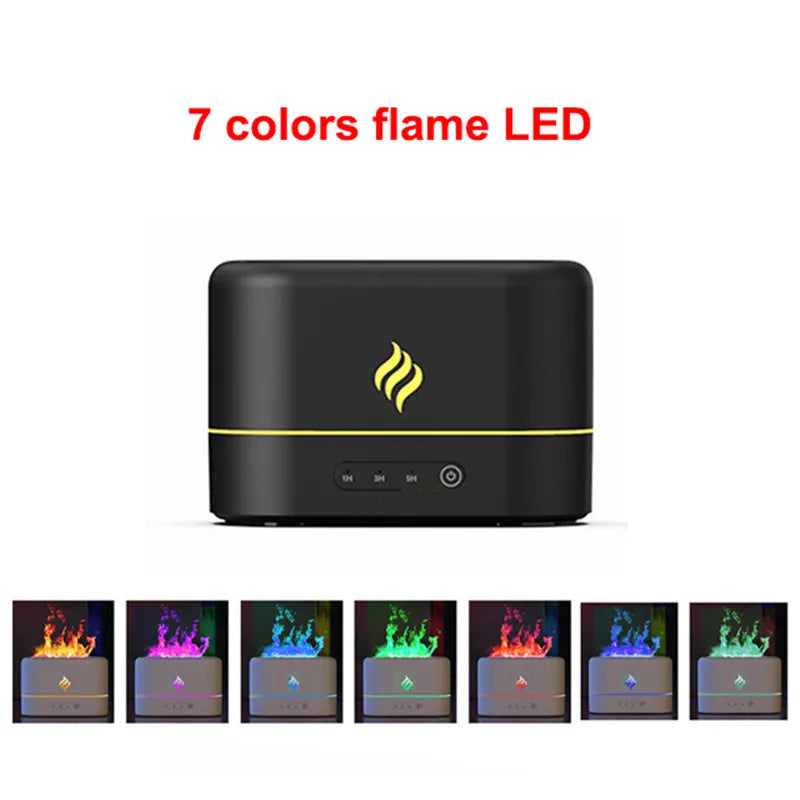 Simulated Flame Aroma Diffuser & Humidifier with 7-Color LED, Timer, Silent Operation, and Air Purification for Essential Oils