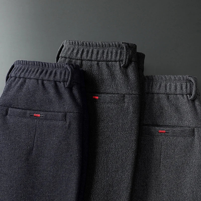 Men's Winter Fleece-Lined Slim Fit Pants – Thick Warm Straight-Leg Casual Business Trousers (Sizes 28-38)