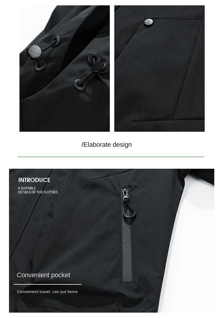 Men’s Waterproof Windbreaker Camping Jacket – Plus Size Up to 8XL, Casual Solid Color Outerwear