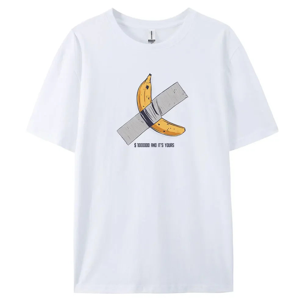 Men's Oversized Casual Banana Print T-Shirt – 100% Cotton Short Sleeve Fashion Tee