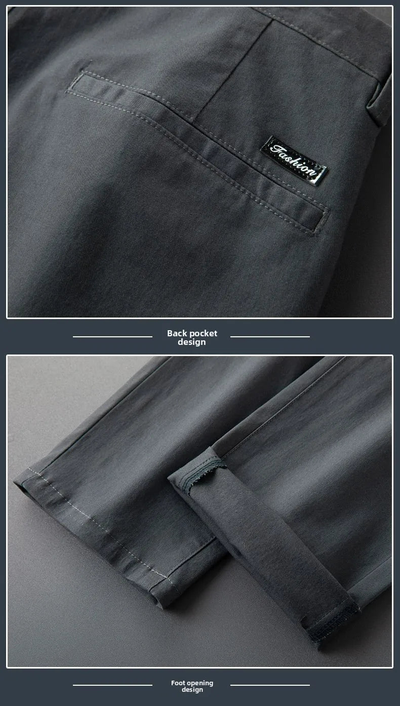 New Fashion Men's Slim Fit Straight Trousers – Comfortable, Breathable, Elastic Casual Long Pants for Everyday Wear