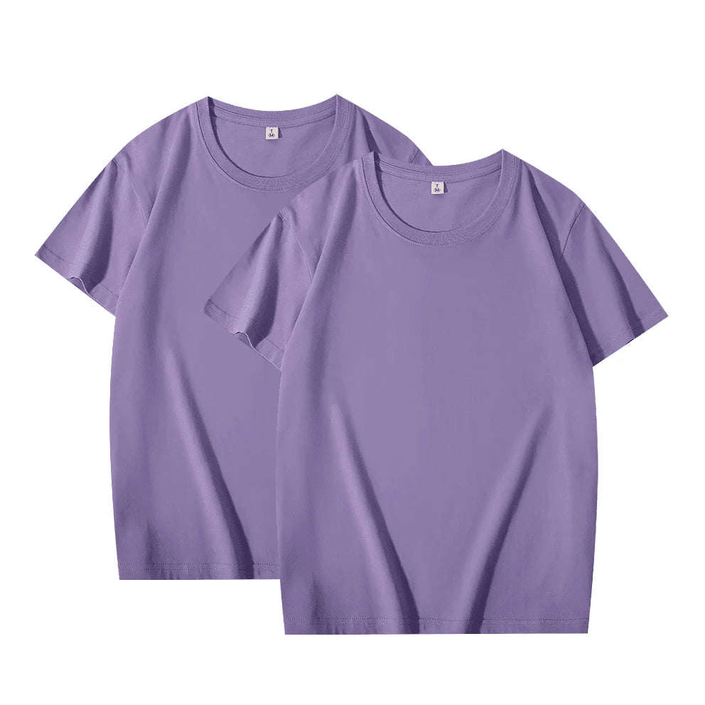 2-Pack Basic Solid Color T-Shirts for Men and Women, 100% Cotton, White and Black, Loose Fit, Short Sleeve, O-Neck, Perfect Couple Tops