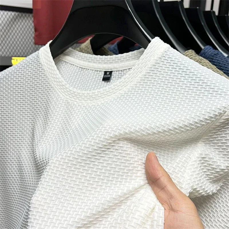 Men's Summer Ice Silk Mesh T-shirt – Lightweight Short Sleeve Breathable Tee, 2025 Solid Color Casual Top