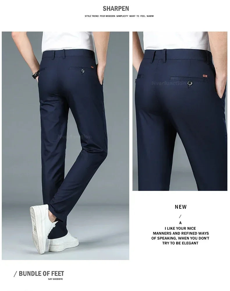 Men's Summer Bamboo Fiber Slim Fit Business Trousers – Breathable, Stylish Formal Long Pants for Casual or Office Wear