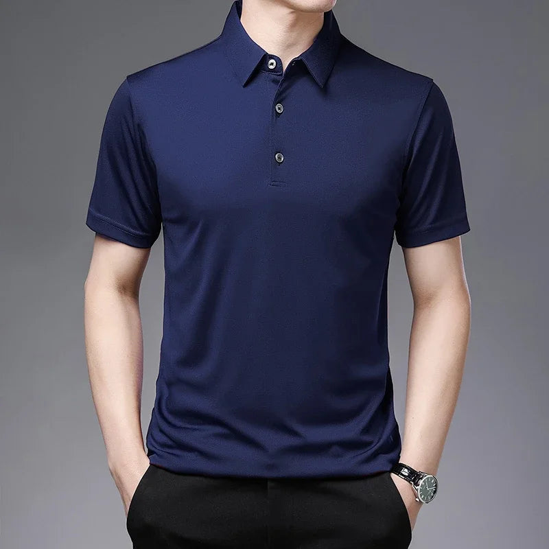 2024 Men's Solid Color Polo Shirt – Summer Casual Business Style, Short Sleeve, Comfortable & Breathable