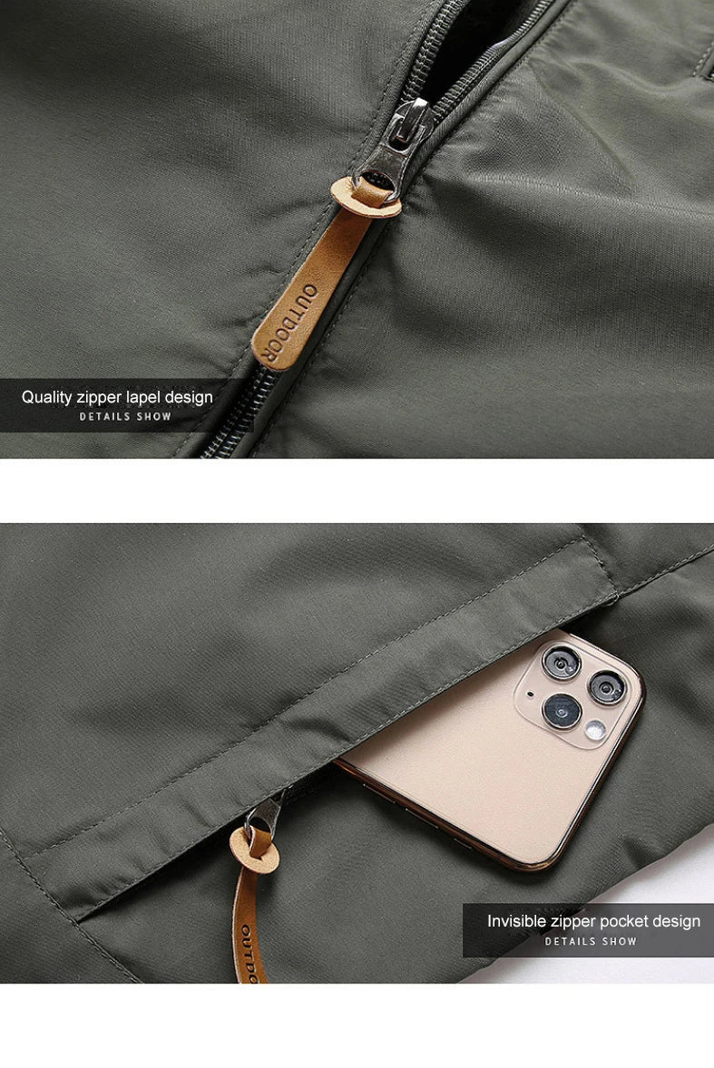 Men's Waterproof Hooded Windbreaker – Casual Outdoor Jacket for Hiking, Camping, and Fishing