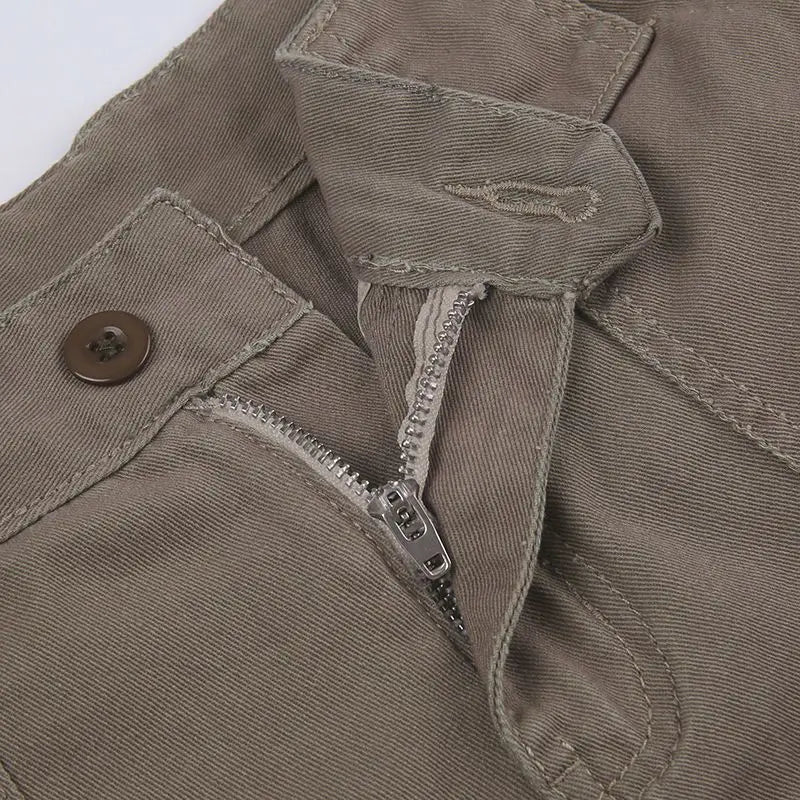 Women's Retro Mid-Waist Cargo Shorts – Casual Summer Streetwear with Pockets