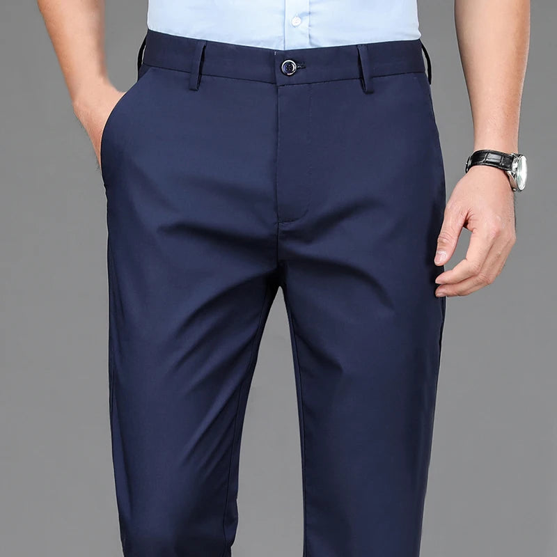 Men’s Stretch Slim-Fit Quick-Dry Suit Pants – Korean Style Straight Trousers for Office & Casual Wear (Spring/Autumn)