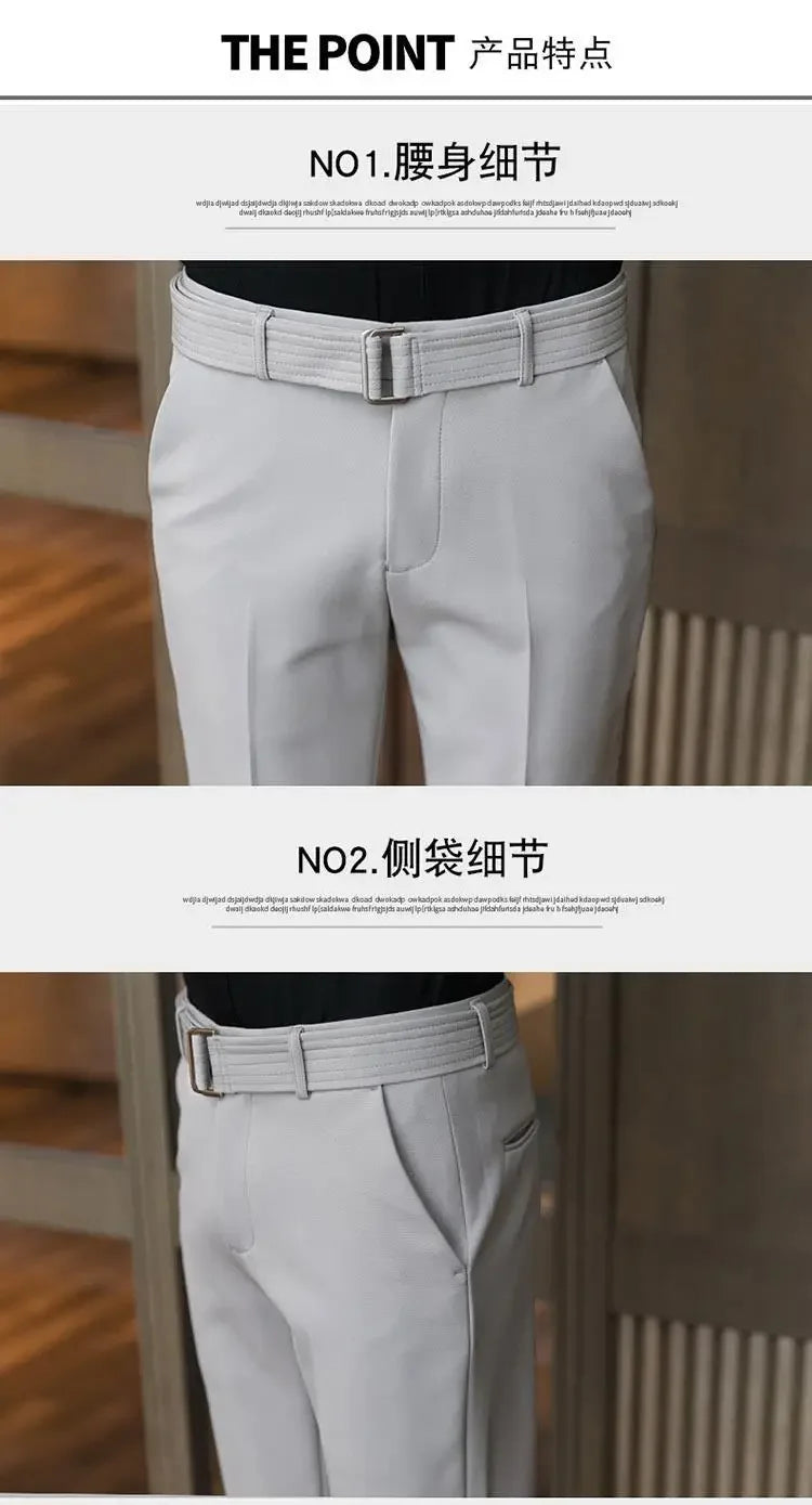 Men’s Korean-Style Slim Fit Summer Suit Pants – Lightweight Ice Silk Trousers, Business Casual Streetwear, Plus Sizes Available