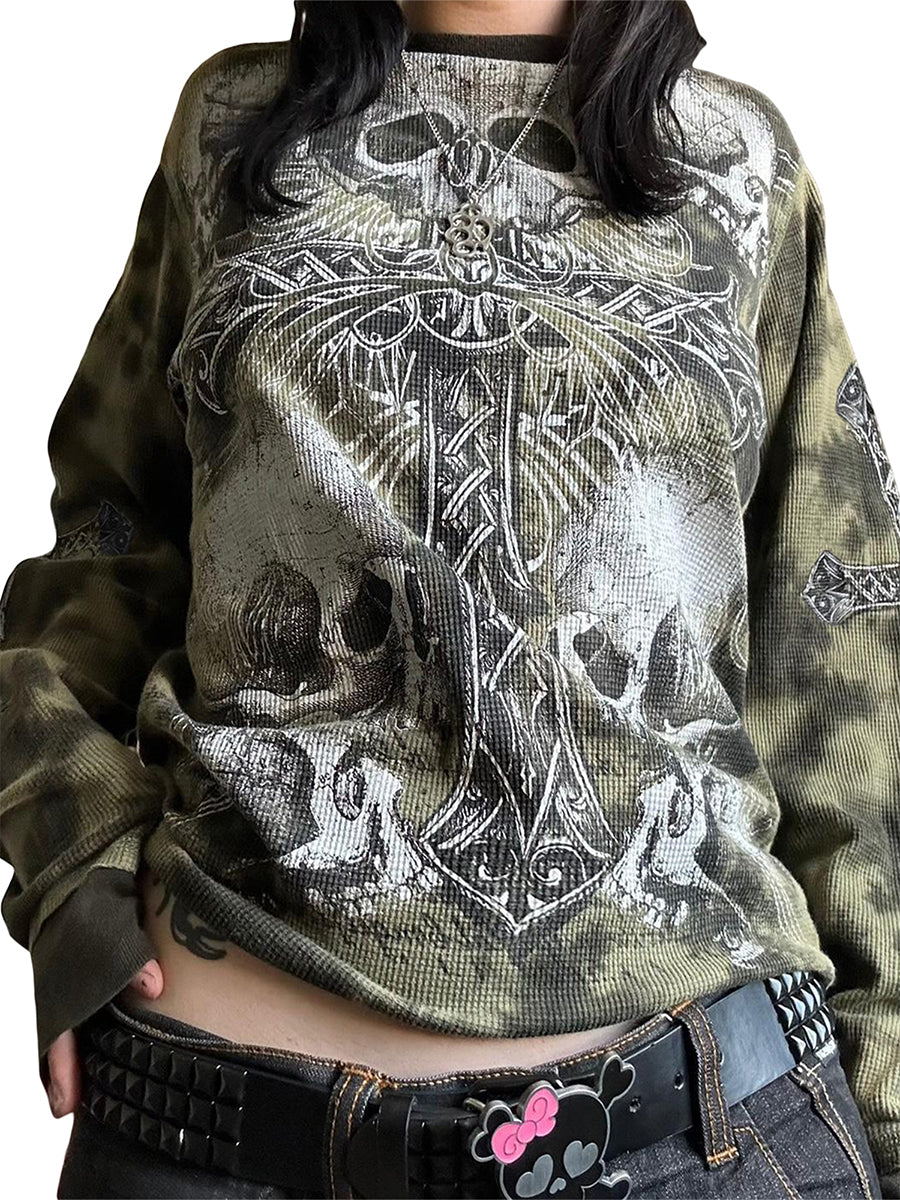  Women's Y2K Fairy Grunge Long Sleeve T-Shirt – Vintage Gothic Punk Graphic Tee for Casual Streetwear