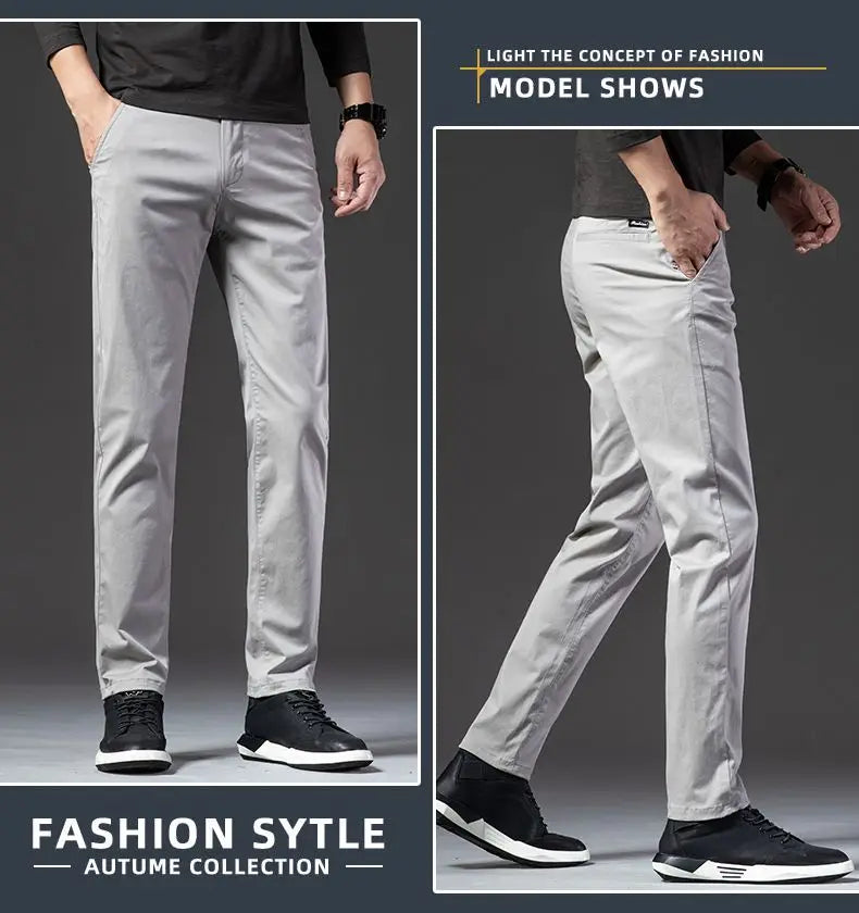 New Fashion Men's Slim Fit Straight Trousers – Comfortable, Breathable, Elastic Casual Long Pants for Everyday Wear
