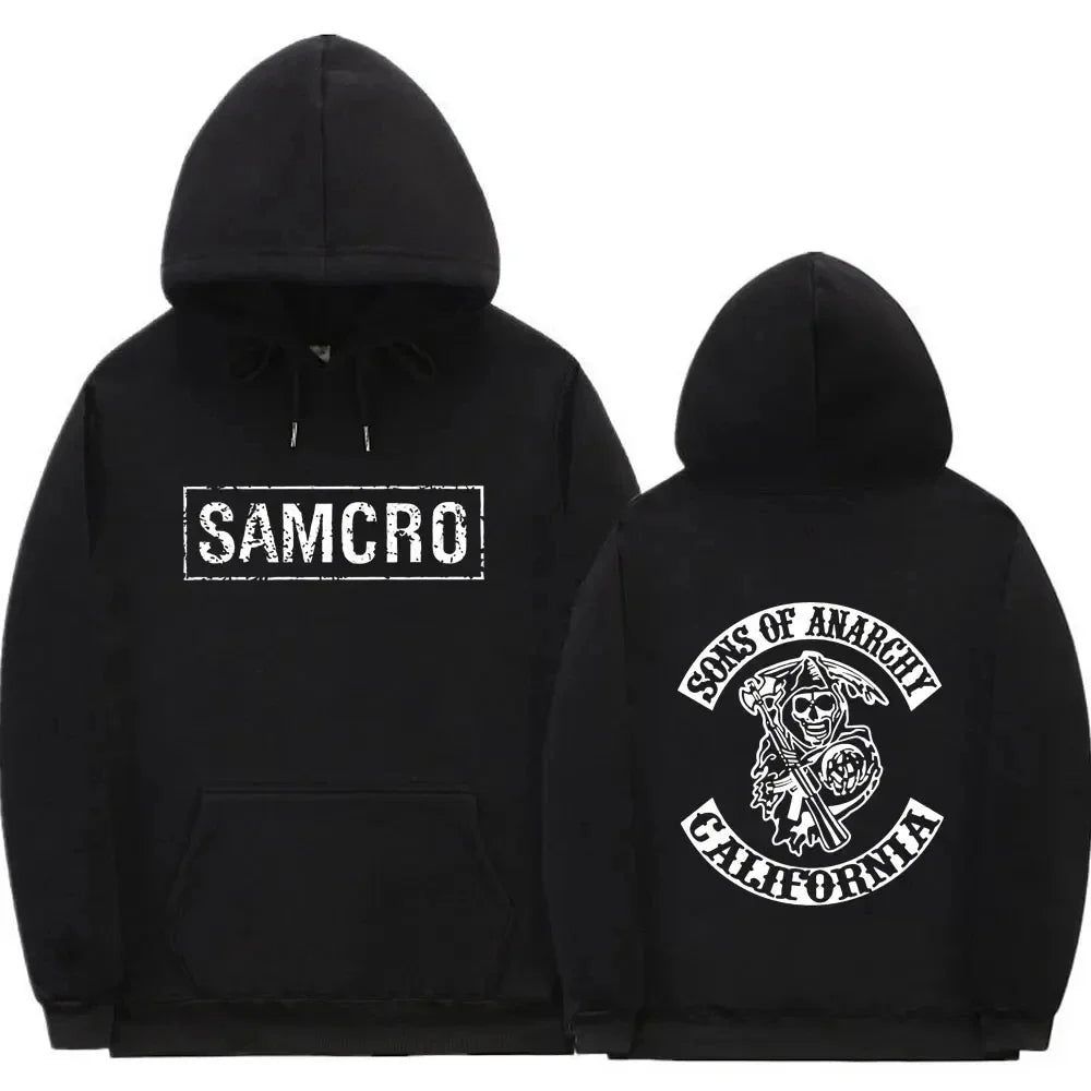 Sons of Anarchy SAMCRO Double-Sided Graphic Hoodie – Unisex Cotton Fleece Pullover Sweatshirt | Streetwear Motorcycle Club Inspired