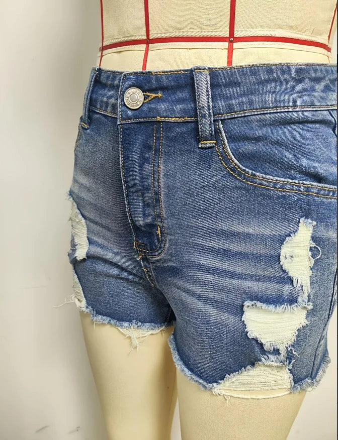 Women's Raw Hem Ripped Denim Shorts – High Waist A-Line Summer Streetwear Hot Pants, Sexy Skinny Retro Casual Style