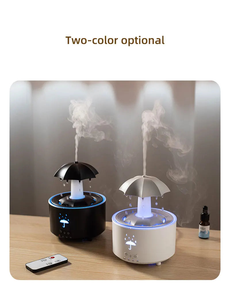 Cloud Rain Aroma Diffuser with Humidifier, Raindrop Design, Remote-Controlled Night Light, Desktop Water Fountain with Soothing Water Drop Sounds for Home Use