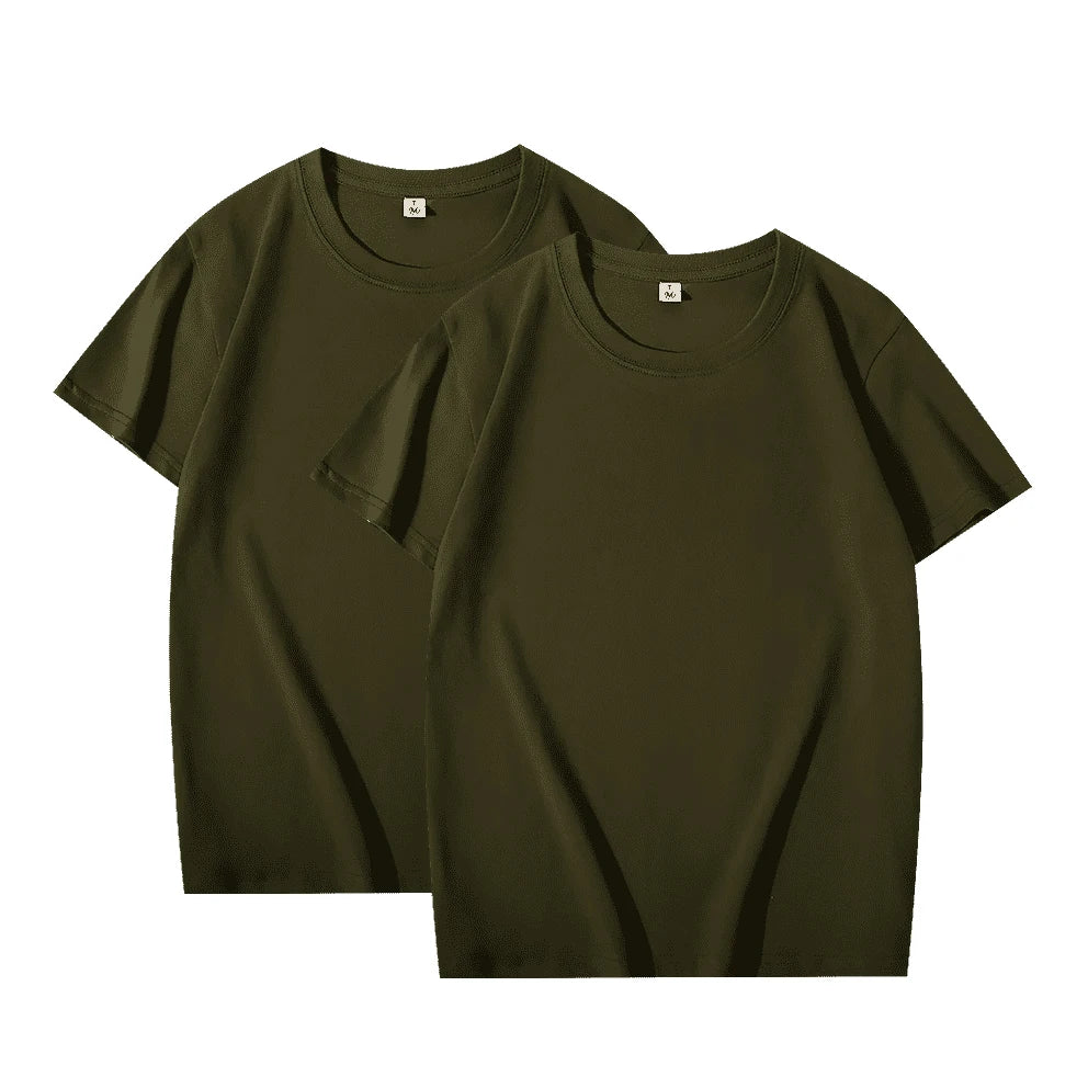 2-Pack Basic Solid Color T-Shirts for Men and Women, 100% Cotton, White and Black, Loose Fit, Short Sleeve, O-Neck, Perfect Couple Tops