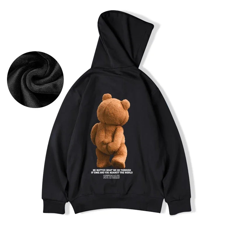 Men’s Autumn Kawaii Bear Graphic Pullover Hoodie – Hip Hop Streetwear with Pocket, Y2K Vintage Style