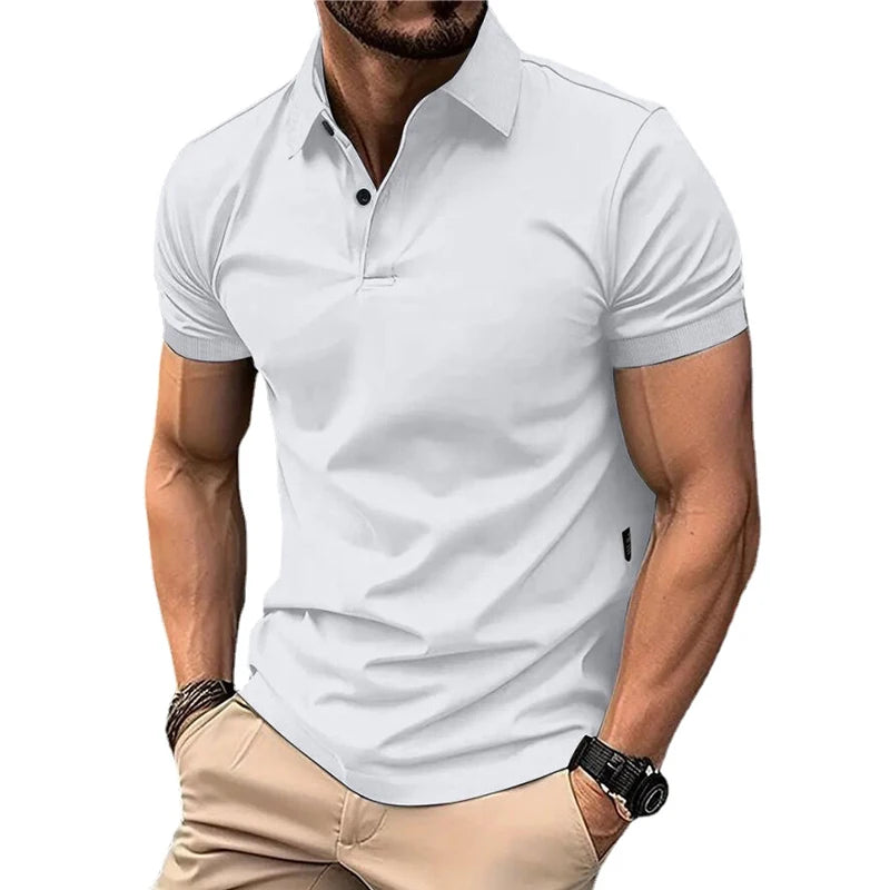 Men’s Summer Casual Polo Shirt with Short Sleeves, Solid Color, Lapel Collar, Button-Up Design – Lightweight and Perfect for Streetwear and Jogging