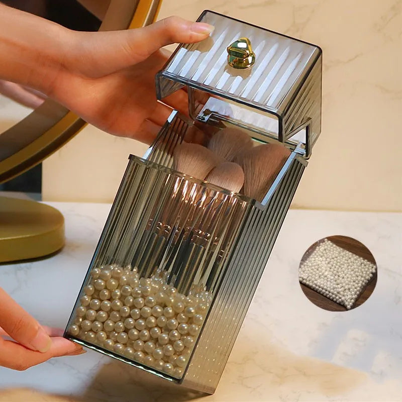 Dustproof Makeup Organizer Box – Lipstick, Brush, Skincare & Palette Storage for Desktop Use
